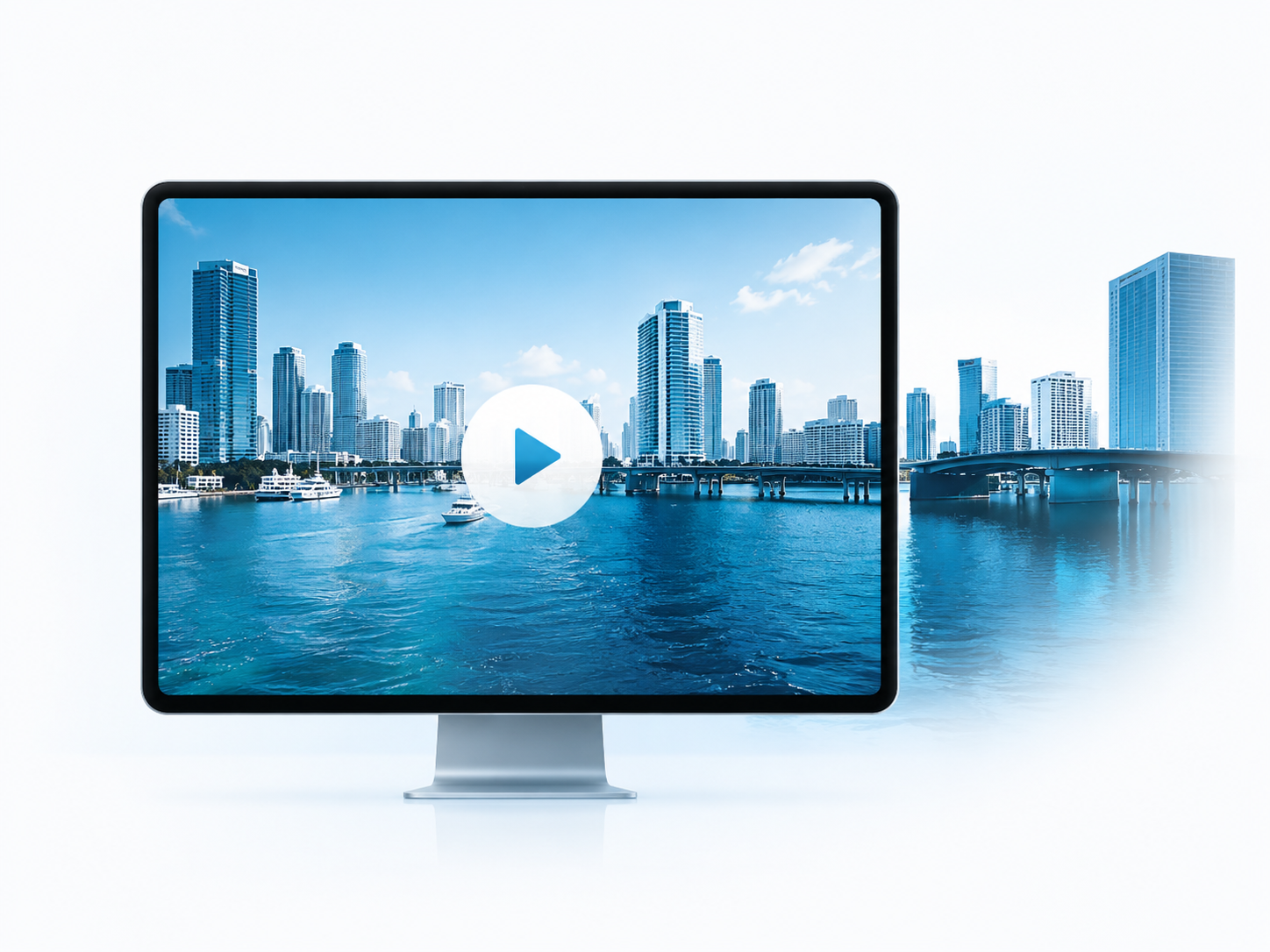 Corporate and B2B video preview screen with Miami skyline